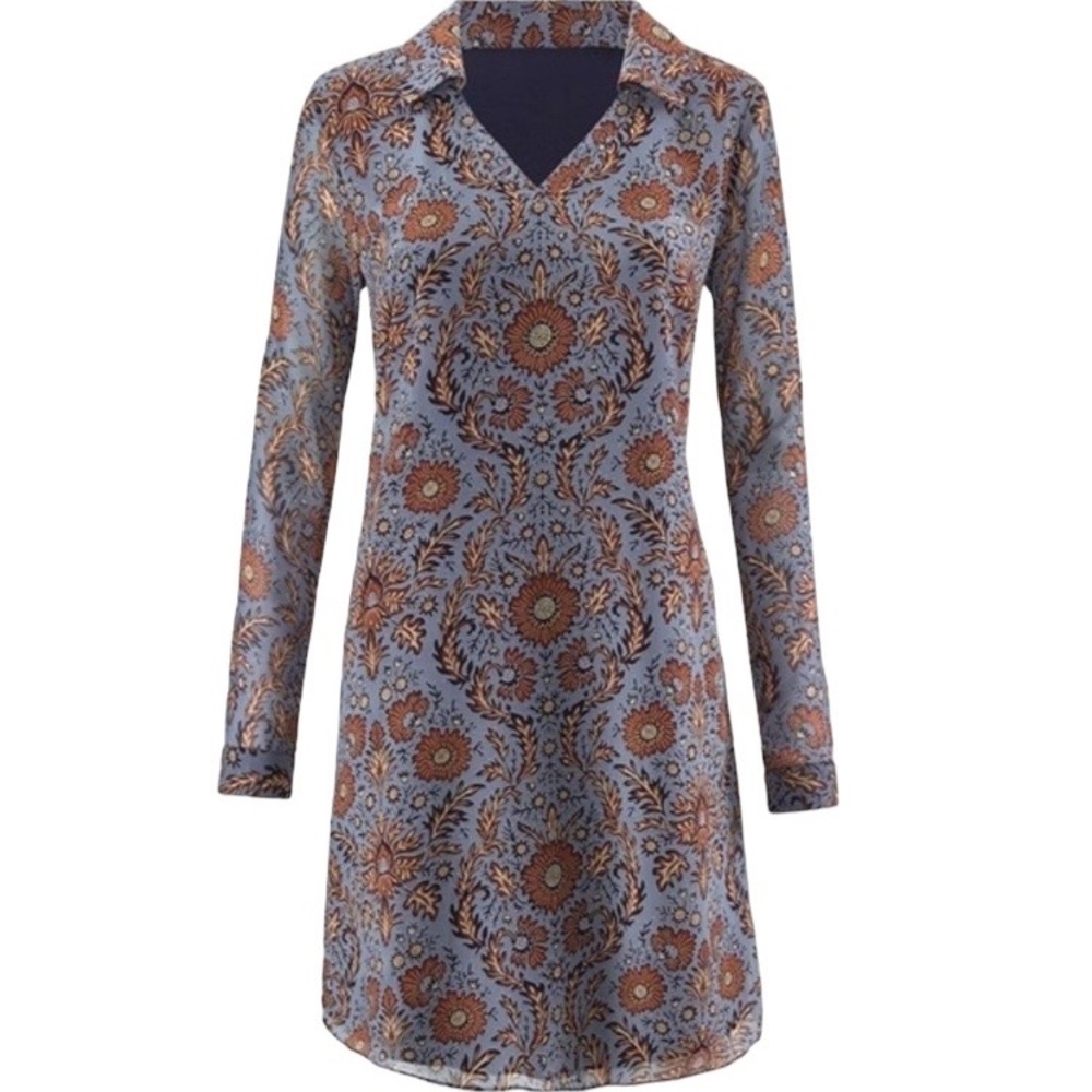 CABI Provencial Floral Long Sleeve Collared Shift Dress size XS